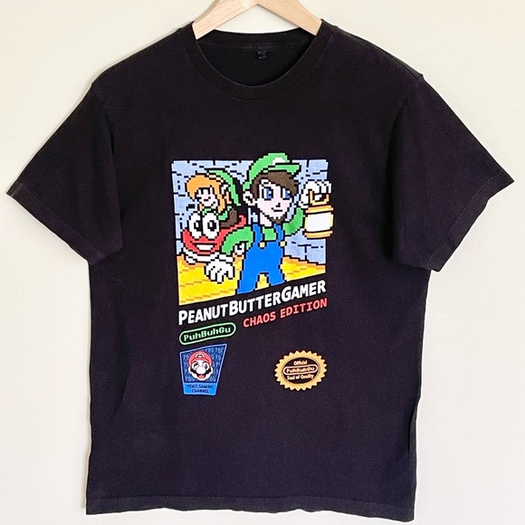 RARE Peanut Butter Gamer Super Mario Video Game Review Channel T Shirt Adult M - Picture 3 of 8